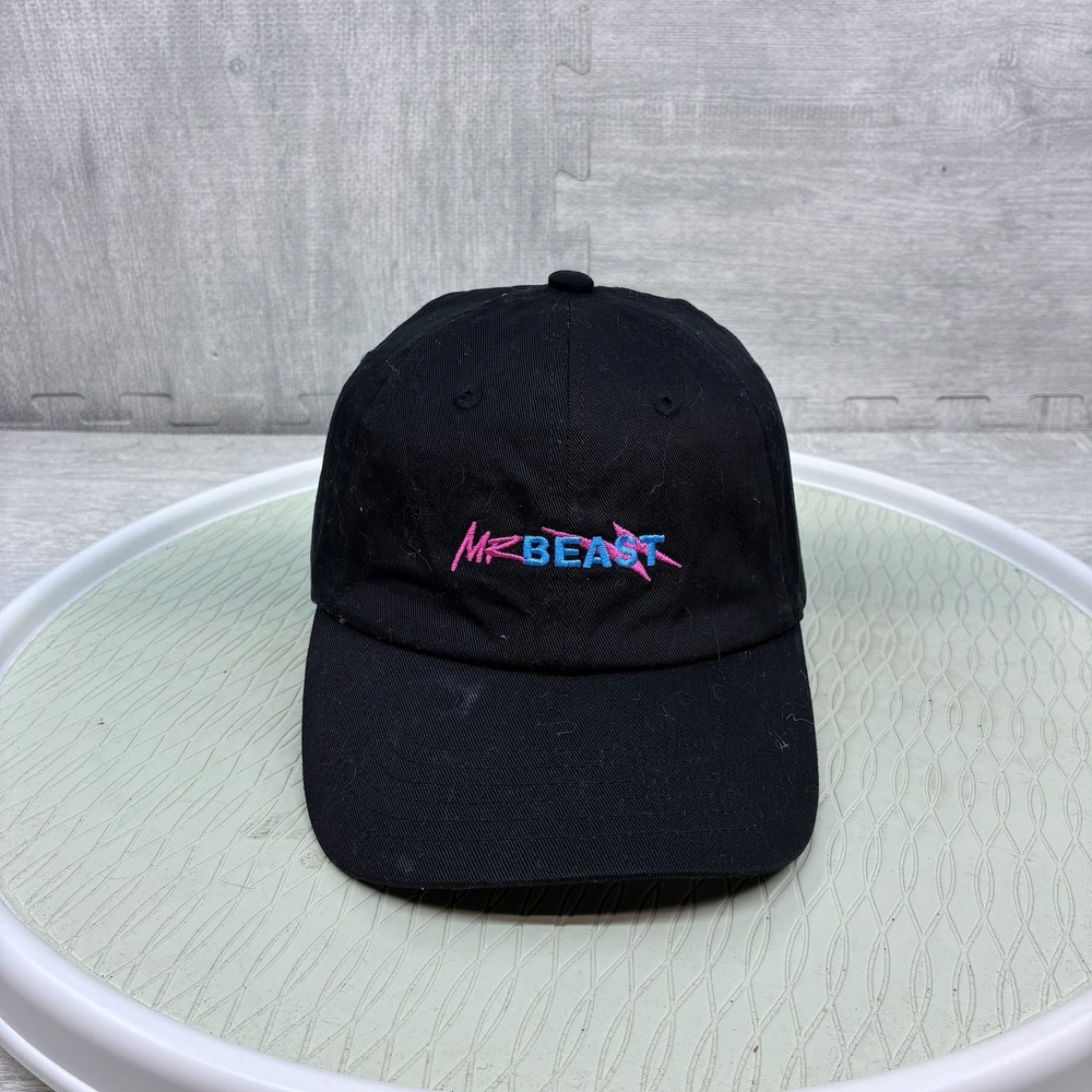 MrBeast Hat Mens Black Cotton Embroidered Logo Adjustable Strap Back Youtube